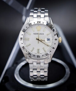 Đồng hồ Versace Greca Time GMT nam dây kim loại cọc số dạ quang 41mm