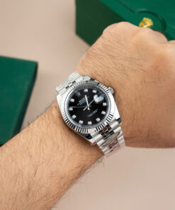 Đồng hồ nam Rolex DateJust Replica 11 mặt đen cọc số đá xưởng Clean 41mm (2)