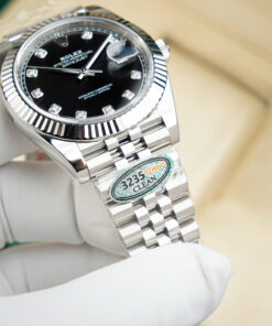 Đồng hồ nam Rolex DateJust Replica 11 mặt đen cọc số đá xưởng Clean 41mm (2)