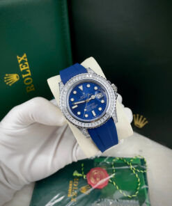 Đồng hồ Rolex Submariner nam niềng đá dây cao su xanh blue Fake cao cấp 40mm