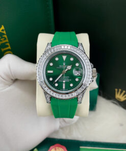 Đồng hồ Rolex Submariner nam niềng đá dây cao su xanh lá Fake cao cấp 40mm