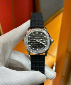 Đồng Hồ Patek Philippe Nữ Đính Đá Màu Đen Aquanaut 5067 Dây Cao Su Nhà Máy PPF 35,6mm (8)