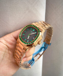 Đồng hồ Patek Philippe nam king gold viền đá xanh fake cao cấp 40mm