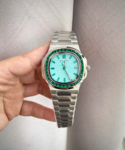 Đồng hồ Patek Philippe nam mặt tiffany đính đá baguette fake cao cấp 40mm
