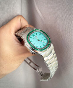 Đồng hồ Patek Philippe nam mặt tiffany đính đá baguette fake cao cấp 40mm
