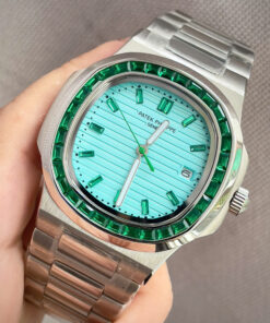 Đồng hồ Patek Philippe nam mặt tiffany đính đá baguette fake cao cấp 40mm