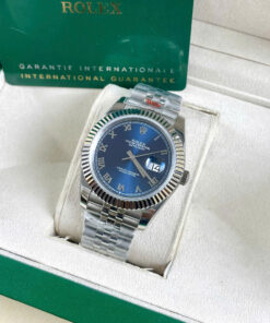 Đồng hồ Rolex Datejust ZF nam xanh blue cọc số la mã máy Miyota nhật Fake 11 40mm