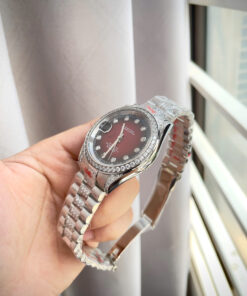 Đồng hồ Rolex Datejust đính full đá mặt đỏ mận máy cơ nhật giá rẻ fake 11 38-41mm