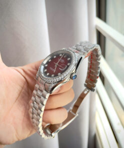 Đồng hồ Rolex Datejust đính full đá mặt đỏ mận máy cơ nhật giá rẻ fake 11 38-41mm