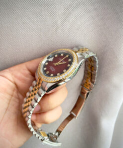 Đồng hồ Rolex Datejust nam demi mặt đỏ đính đá máy cơ nhật rẻ fake 11 38-41mm