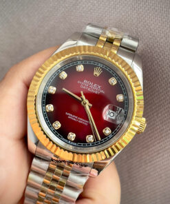 Đồng hồ Rolex Datejust nam demi mặt đỏ máy cơ nhật rẻ fake 11 38-41mm