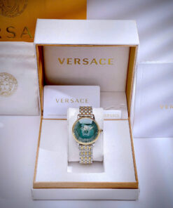 Đồng hồ Versace Medusa Alchemy nữ dây kim loại demi mặt xanh lá like auth 38mm