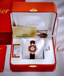 Đồng hồ Cartier Must Vendome nữ dây da đỏ cọc số la mã like auth 30mm