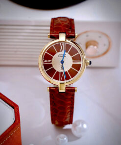 Đồng hồ Cartier Must Vendome nữ dây da đỏ cọc số la mã like auth 30mm