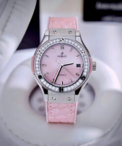 Đồng hồ Hublot Fake cao cấp nữ đính đá mặt số màu hồng máy cơ Nhật Automatic 34mm (7)