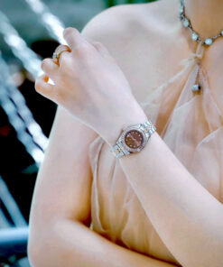 Đồng hồ Rolex Datejust nữ demi mặt chocolate đính đá fake cao cấp 28mm