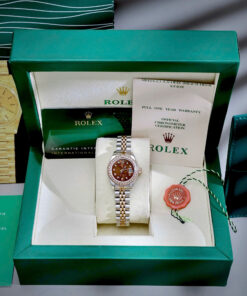 Đồng hồ Rolex Datejust nữ demi mặt chocolate đính đá fake cao cấp 28mm