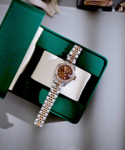 Đồng hồ Rolex Datejust nữ demi mặt chocolate đính đá fake cao cấp 28mm