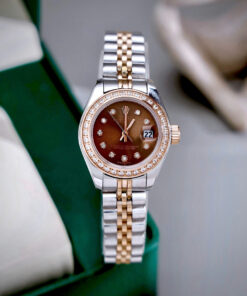 Đồng hồ Rolex Datejust nữ demi mặt chocolate đính đá fake cao cấp 28mm
