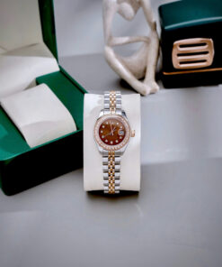 Đồng hồ Rolex Datejust nữ demi mặt chocolate đính đá fake cao cấp 28mm