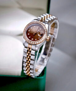 Đồng hồ Rolex Datejust nữ demi mặt chocolate đính đá fake cao cấp 28mm