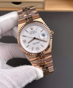 Đồng hồ Rolex Land - Dweller replica 11 cao cấp rose gold cọc số dạ quang 40mm