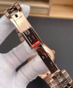 Đồng hồ Rolex Land - Dweller replica 11 cao cấp rose gold cọc số dạ quang 40mm