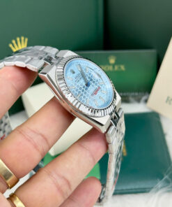 Đồng hồ Rolex Land – Dweller nam xanh blue máy cơ nhật giá rẻ fake cao cấp 41mm