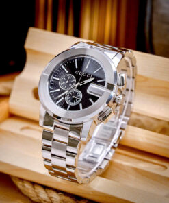 Đồng Hồ Gucci Chronograph Like Auth Dây Kim Loại Mặt Số Đen Máy Pin Nam 44mm (8)