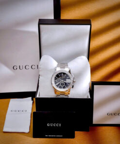 Đồng Hồ Gucci Chronograph Like Auth Dây Kim Loại Mặt Số Đen Máy Pin Nam 44mm (8)