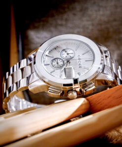 Đồng Hồ Gucci Chronograph Like Auth Dây Kim Loại Mặt Số Trắng Máy Pin Nam 44mm (11)