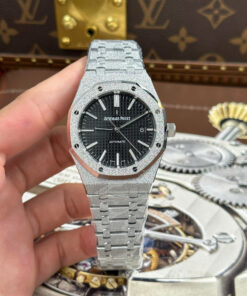 Đồng hồ Audemars Piguet Replica 11 Royal Oak 15410 Frosted mặt đen dây kim loại xưởng APS 41mm (2)