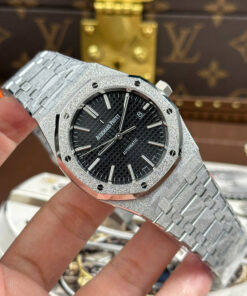 Đồng hồ Audemars Piguet Replica 11 Royal Oak 15410 Frosted mặt đen dây kim loại xưởng APS 41mm (2)
