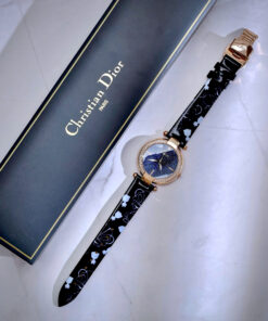 Đồng hồ Dior Montaigne nữ dây da rose gold đính đá like auth 34mm