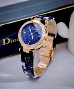 Đồng hồ Dior Montaigne nữ dây da rose gold đính đá like auth 34mm