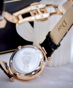 Đồng hồ Dior Montaigne nữ dây da rose gold đính đá like auth 34mm