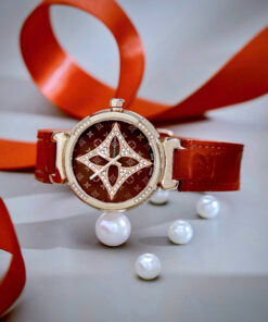 Đồng hồ Louis Vuitton Tambour nữ dây da đỏ máy Pin giá rẻ like auth 34mm