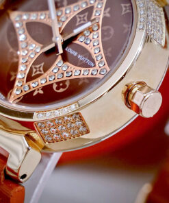 Đồng hồ Louis Vuitton Tambour nữ dây da đỏ máy Pin giá rẻ like auth 34mm