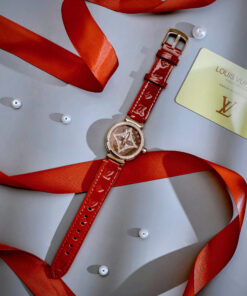 Đồng hồ Louis Vuitton Tambour nữ dây da đỏ máy Pin giá rẻ like auth 34mm