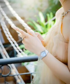 Đồng hồ Omega Constellation nữ mặt xanh blue đính đá fake cao cấp 28mm