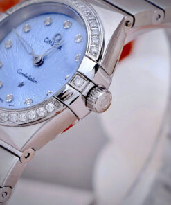 Đồng hồ Omega Constellation nữ mặt xanh blue đính đá fake cao cấp 28mm