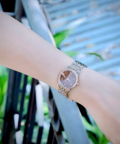 Đồng hồ Omega De Ville Prestige nữ mặt nâu chocolate đính đá fake cao cấp 28mm