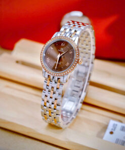 Đồng hồ Omega De Ville Prestige nữ mặt nâu chocolate đính đá fake cao cấp 28mm
