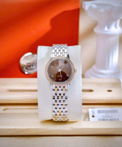 Đồng hồ Omega De Ville Prestige nữ mặt nâu chocolate đính đá fake cao cấp 28mm