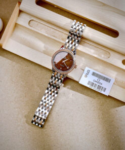Đồng hồ Omega De Ville Prestige nữ mặt nâu chocolate đính đá fake cao cấp 28mm