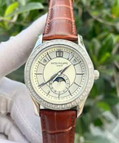 Đồng hồ Patek Philippe 5205R dây da nâu máy nhật giá rẻ fake cao cấp 40mm