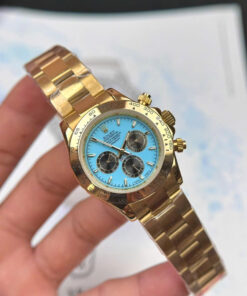 Đồng hồ Rolex Daytona Cosmograph nam vàng gold mặt xanh băng fake cao cấp 40mm