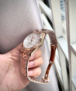 Đồng hồ Rolex Land – Dweller nam rose gold mặt tổ ong cọc số đính đá fake 11 41mm