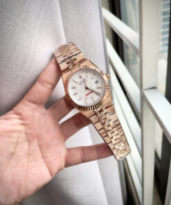 Đồng hồ Rolex Land – Dweller nam rose gold mặt tổ ong cọc số đính đá fake 11 41mm
