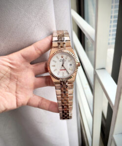 Đồng hồ Rolex Land – Dweller nam rose gold mặt tổ ong cọc số đính đá fake 11 41mm